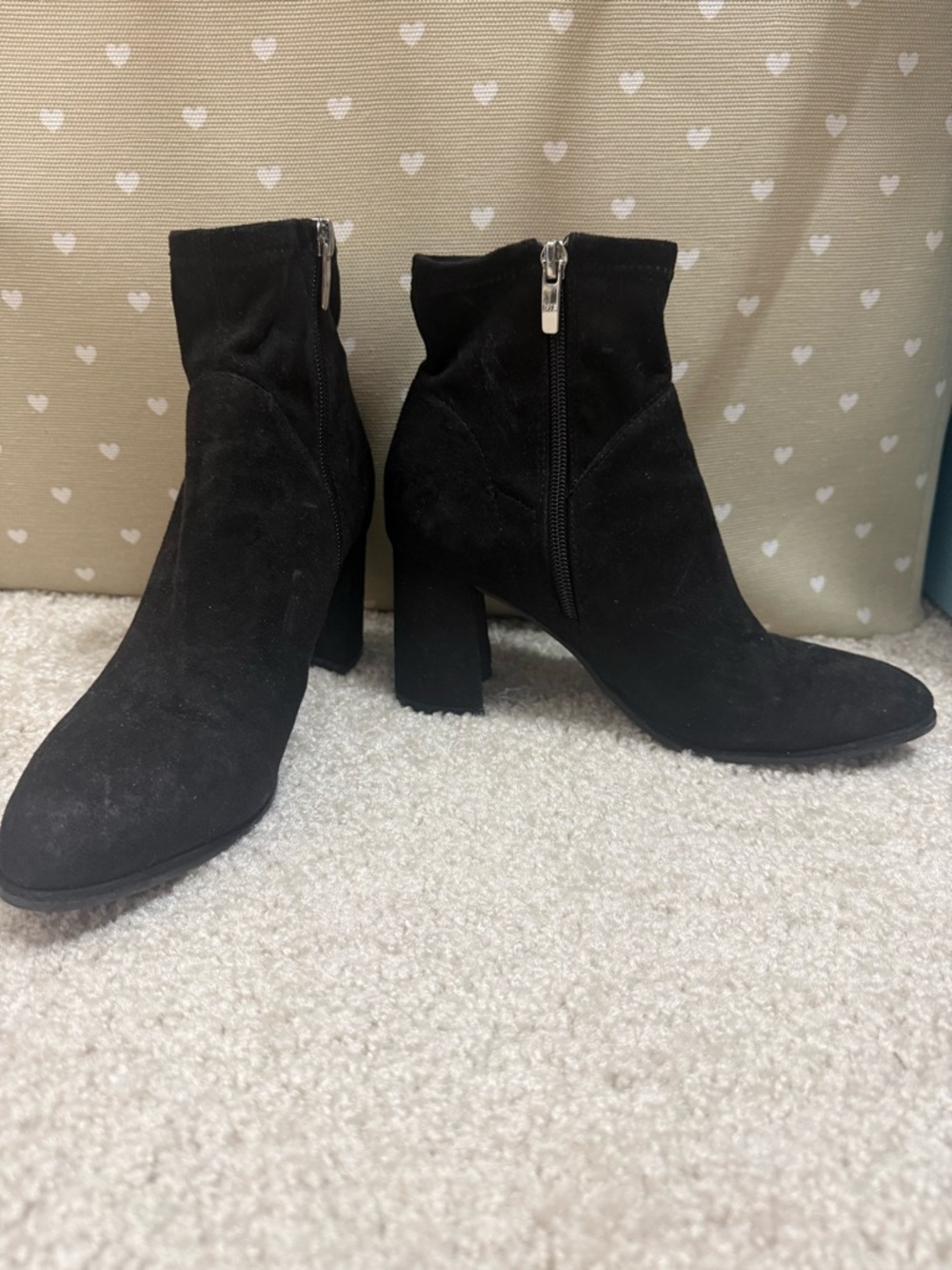 Steve Madden Black Suede Block Heel Ankle Booties with Side Zipper